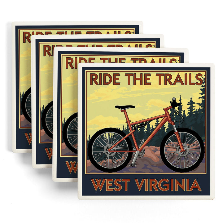 West Virginia, Ride the Trails, Lantern Press Artwork, Coaster Set Coasters Lantern Press 