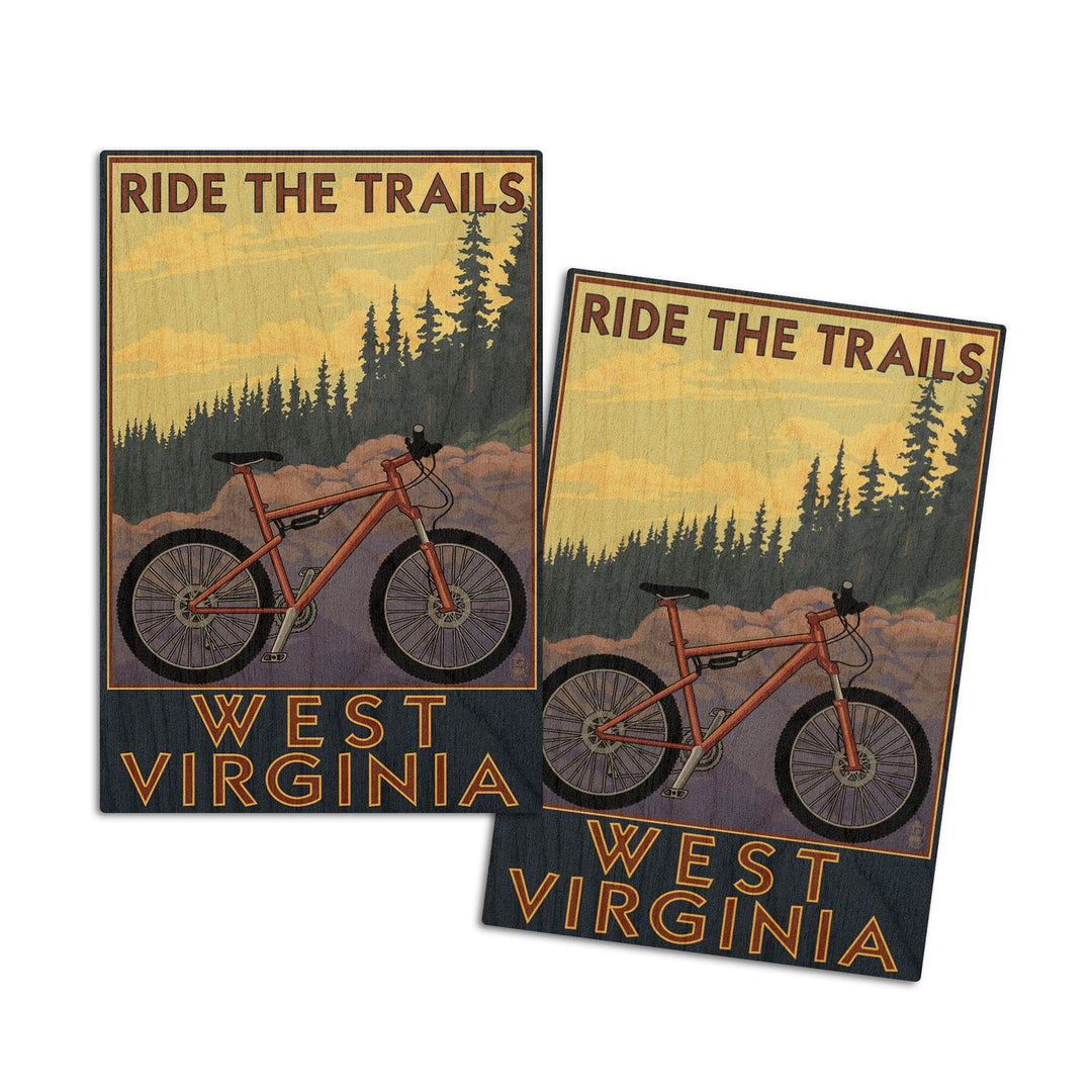 West Virginia, Ride the Trails, Lantern Press Artwork, Wood Signs and Postcards Wood Lantern Press 4x6 Wood Postcard Set 