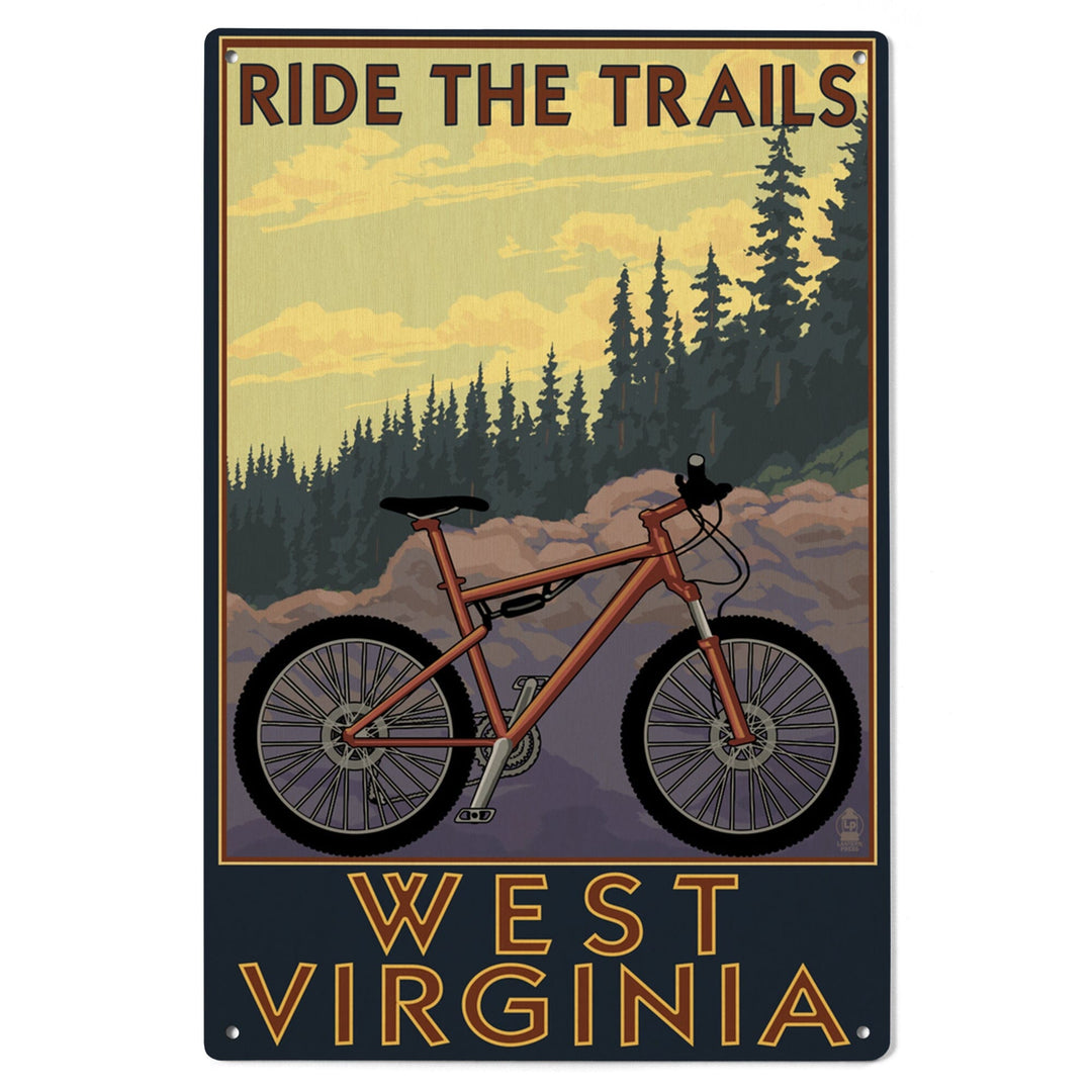 West Virginia, Ride the Trails, Lantern Press Artwork, Wood Signs and Postcards Wood Lantern Press 