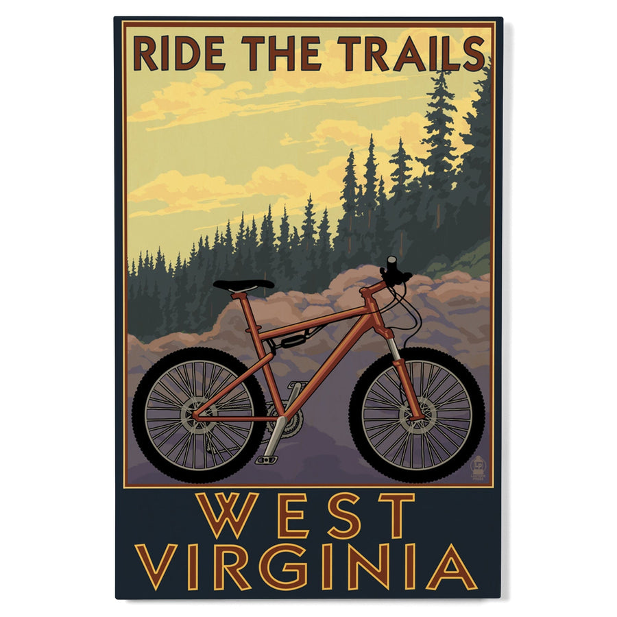 West Virginia, Ride the Trails, Lantern Press Artwork, Wood Signs and Postcards Wood Lantern Press 