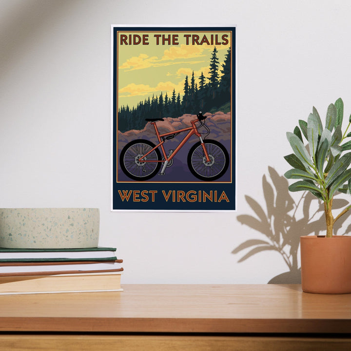 West Virginia, Ride the Trails, Mountain Bike Scene, Art & Giclee Prints Art Lantern Press 