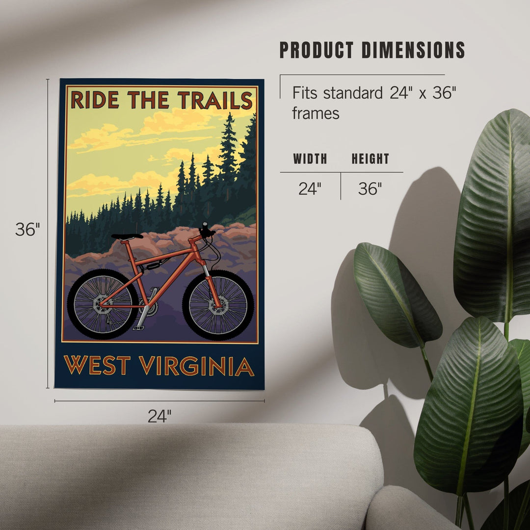 West Virginia, Ride the Trails, Mountain Bike Scene, Art & Giclee Prints Art Lantern Press 