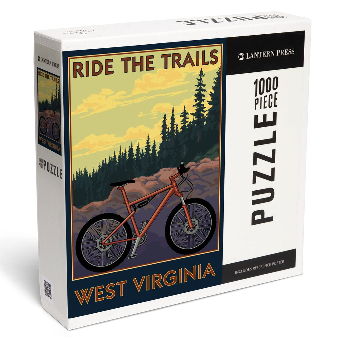 West Virginia, Ride the Trails, Mountain Bike Scene, Jigsaw Puzzle Puzzle Lantern Press 