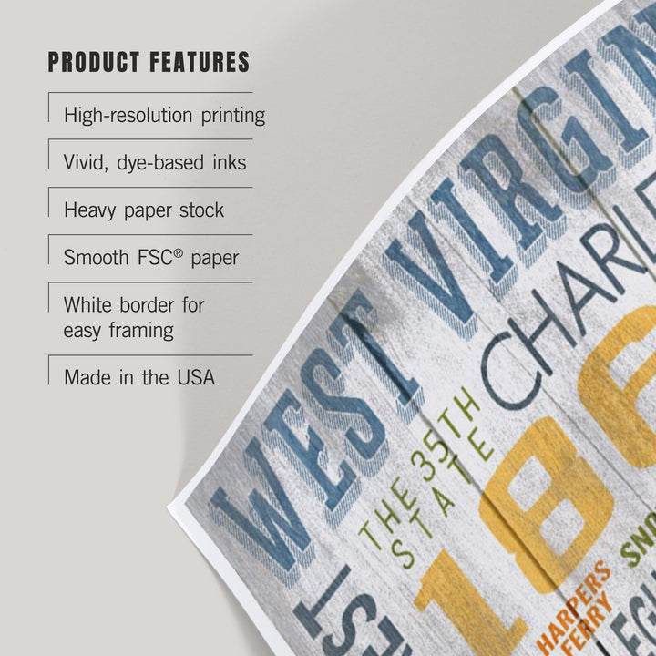 West Virginia, Rustic Typography, Art & Giclee Prints Art Lantern Press 