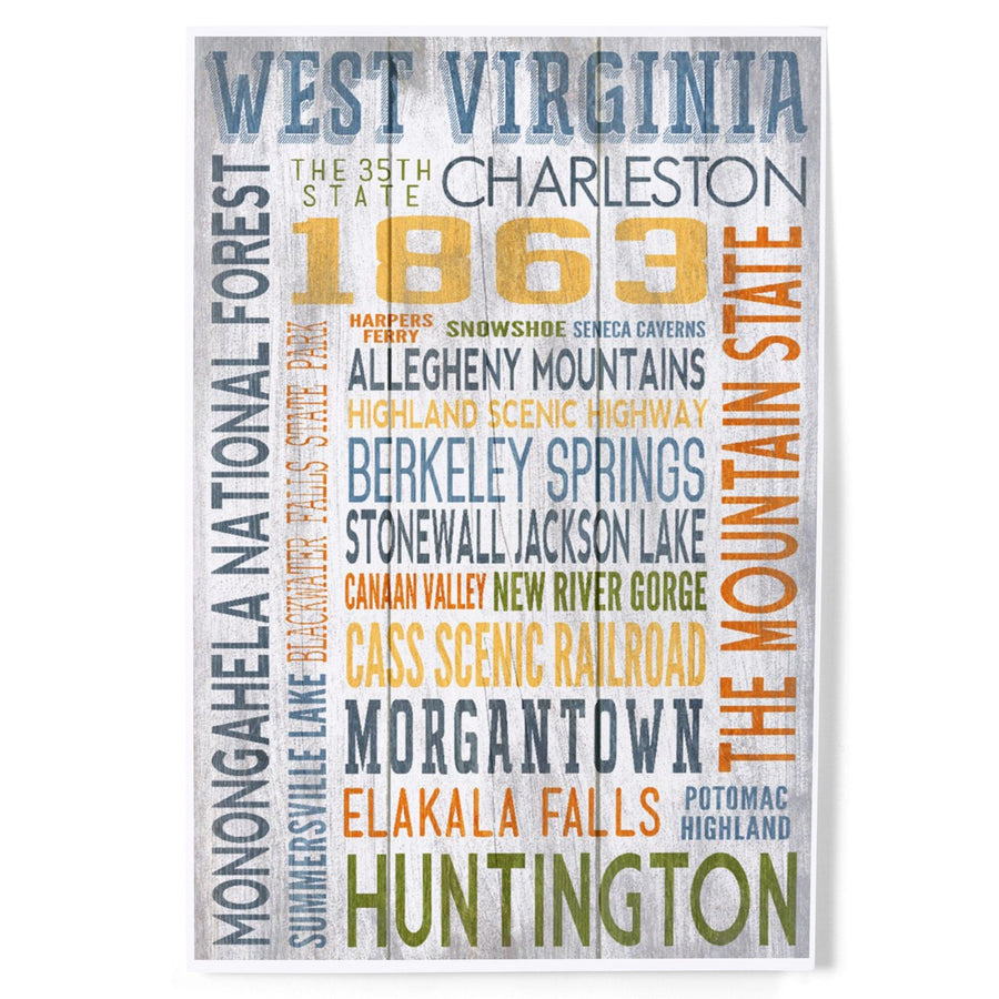 West Virginia, Rustic Typography, Art & Giclee Prints Art Lantern Press 