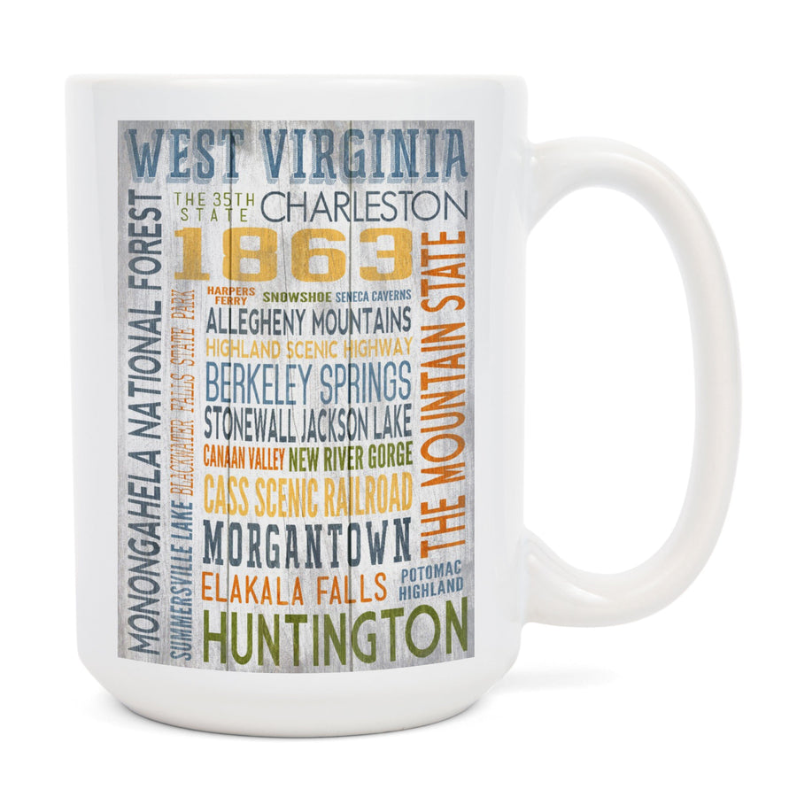 West Virginia, Rustic Typography, Ceramic Mug Mugs Lantern Press 