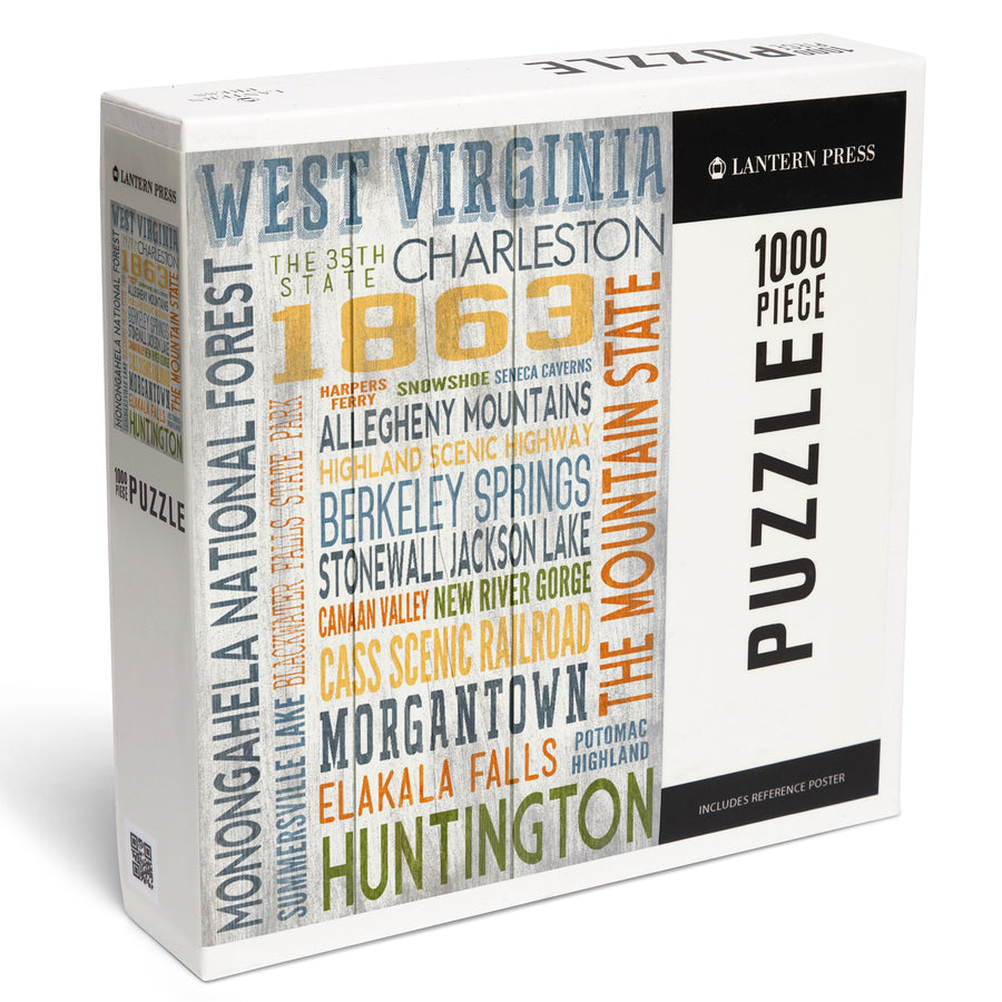 West Virginia, Rustic Typography, Jigsaw Puzzle Puzzle Lantern Press 