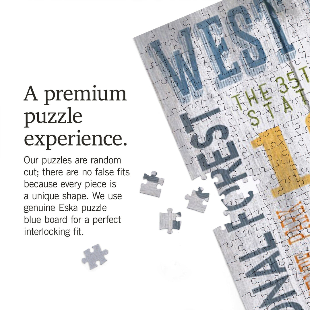 West Virginia, Rustic Typography, Jigsaw Puzzle Puzzle Lantern Press 