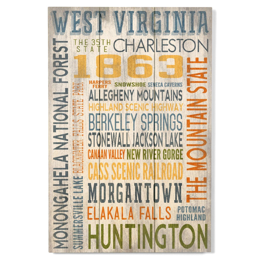 West Virginia, Rustic Typography, Lantern Press Artwork, Wood Signs and Postcards Wood Lantern Press 