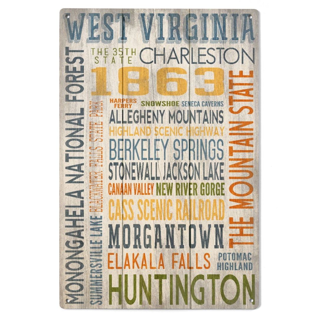 West Virginia, Rustic Typography, Lantern Press Artwork, Wood Signs and Postcards Wood Lantern Press 