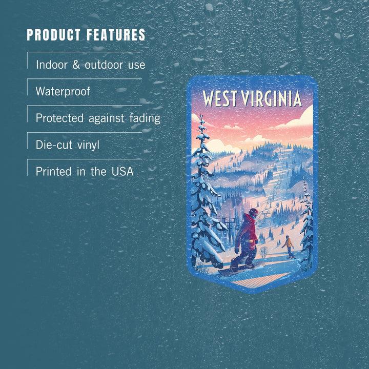 West Virginia, Shred the Gnar, Snowboarding, Contour, Vinyl Sticker Sticker Lantern Press 