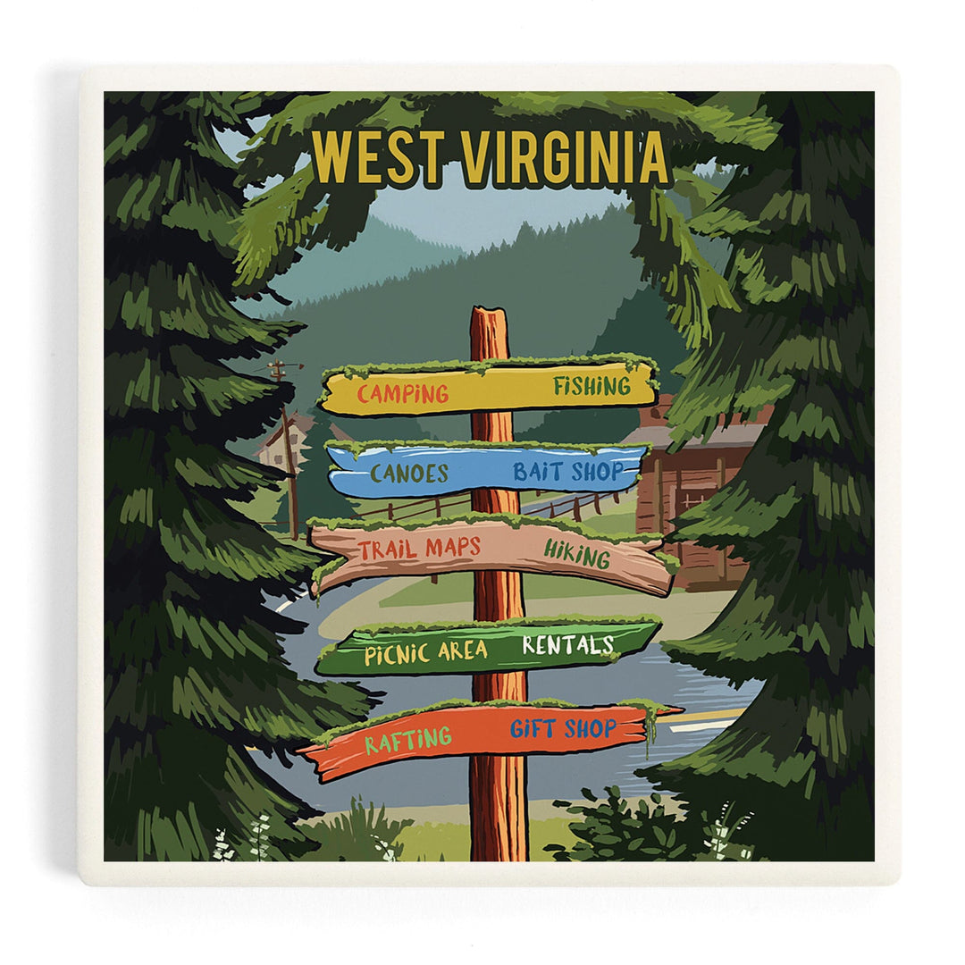 West Virginia, Signpost, Forest and Camp, Coasters Coasters Lantern Press 