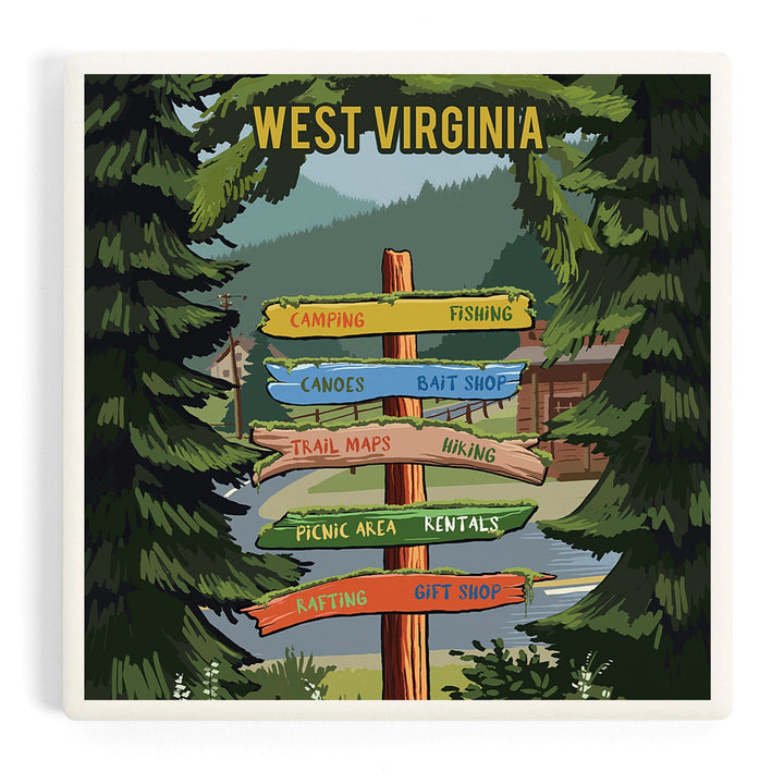 West Virginia, Signpost, Forest and Camp, Coasters Coasters Lantern Press 