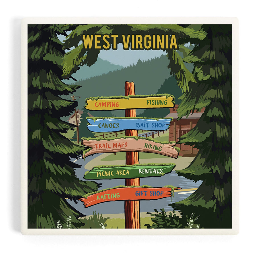 West Virginia, Signpost, Forest and Camp, Coasters Coasters Lantern Press 
