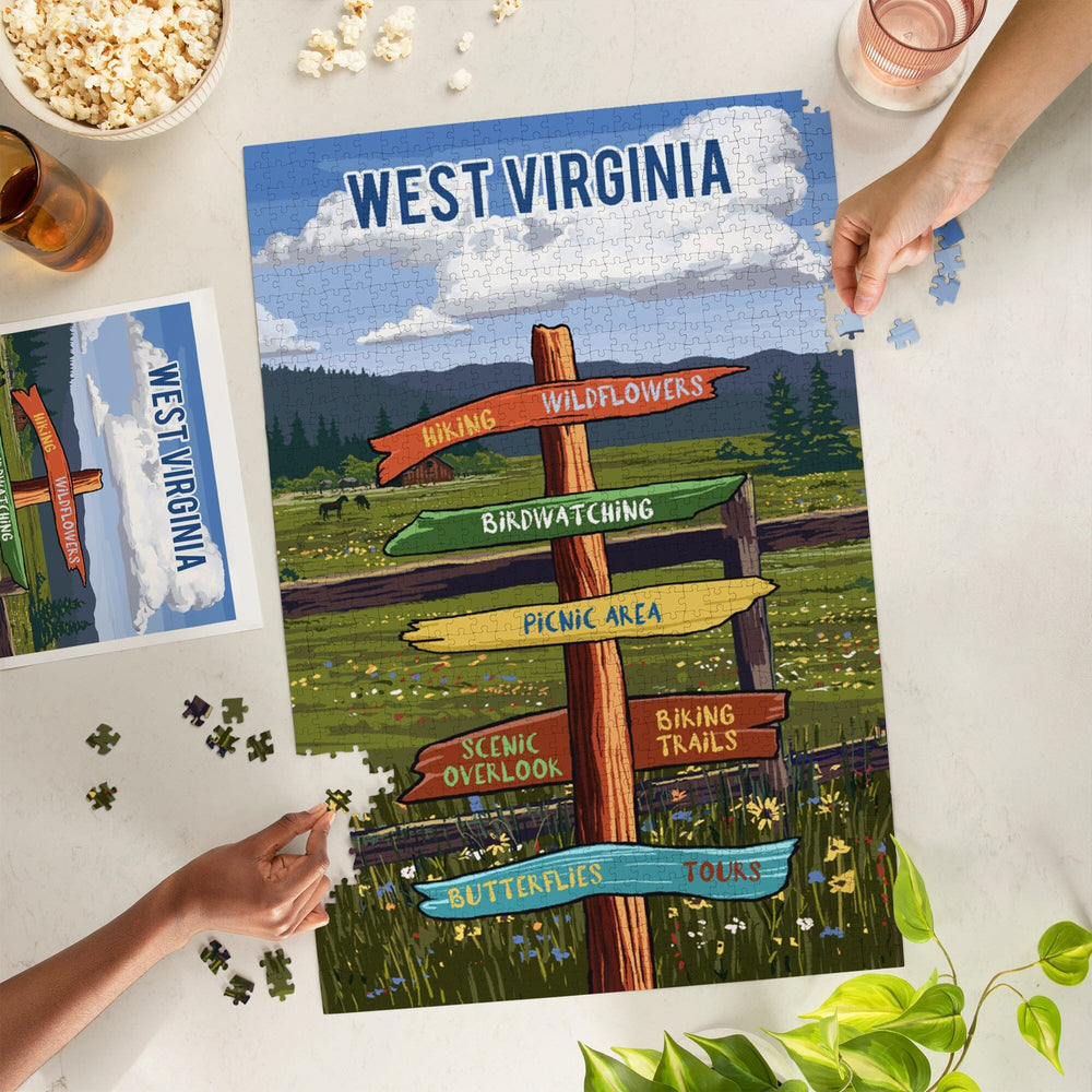 West Virginia, Signpost, Meadow, Jigsaw Puzzle Puzzle Lantern Press 