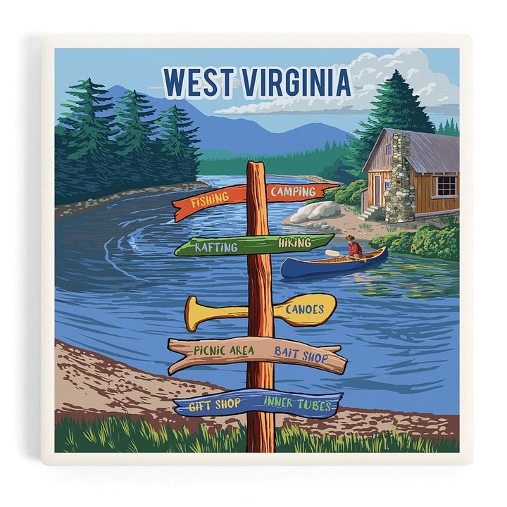 West Virginia, Signpost, River, Coasters Coasters Lantern Press Coaster 