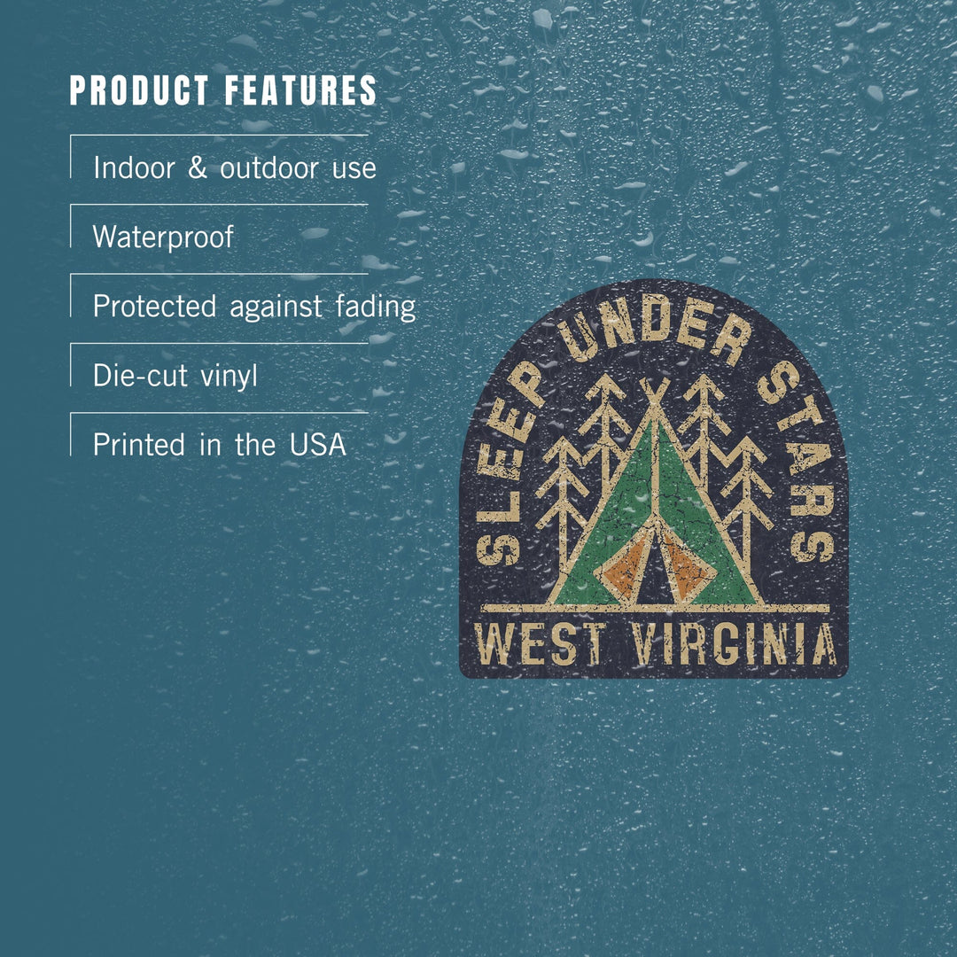 West Virginia, Sleep Under the Stars, Camping, Contour, Vinyl Sticker Sticker Lantern Press 