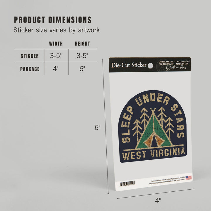 West Virginia, Sleep Under the Stars, Camping, Contour, Vinyl Sticker Sticker Lantern Press 