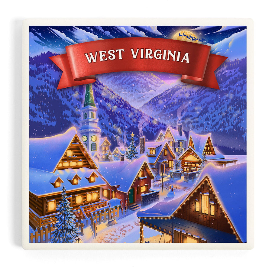 West Virginia, Sleepy Winter Christmas Village, Coasters Coasters Lantern Press 