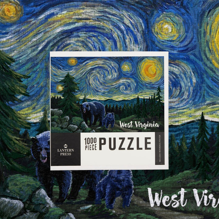 West Virginia, Starry Night, Bear and Cub, Jigsaw Puzzle Puzzle Lantern Press 
