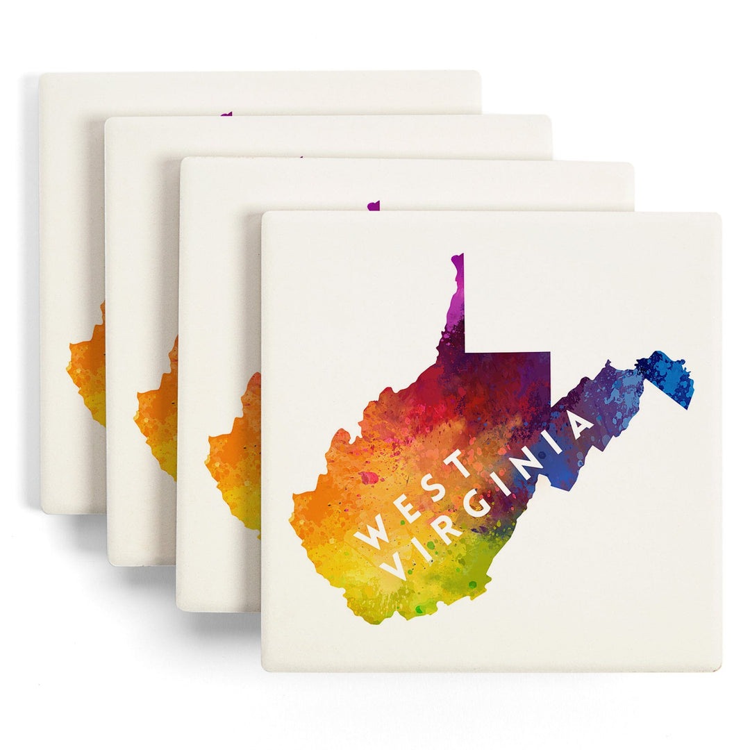 West Virginia, State Abstract Watercolor, Contour, Lantern Press Artwork, Coaster Set Coasters Lantern Press 