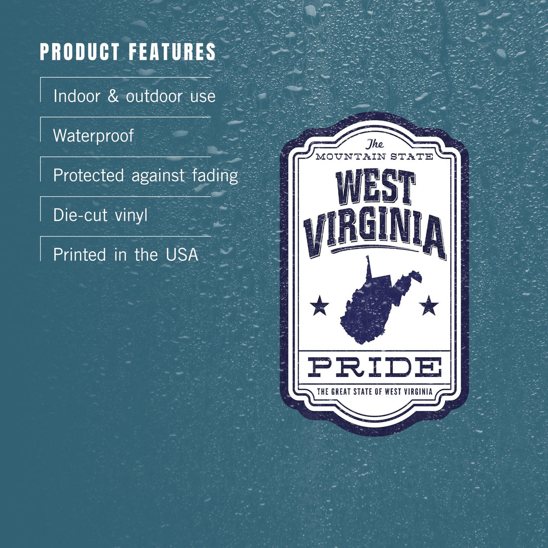 West Virginia, State Pride, Blue and White, Contour, Vinyl Sticker Sticker Lantern Press 