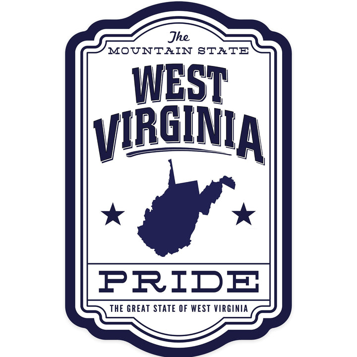 West Virginia, State Pride, Blue and White, Contour, Vinyl Sticker Sticker Lantern Press 