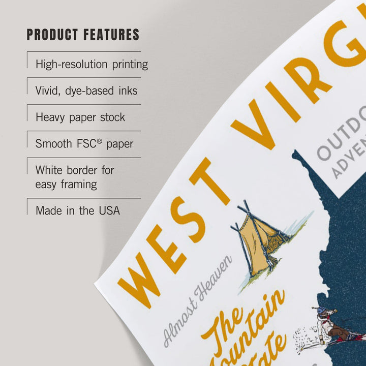 West Virginia, The Mountain State, Typography and Icons, Art & Giclee Prints Art Lantern Press 