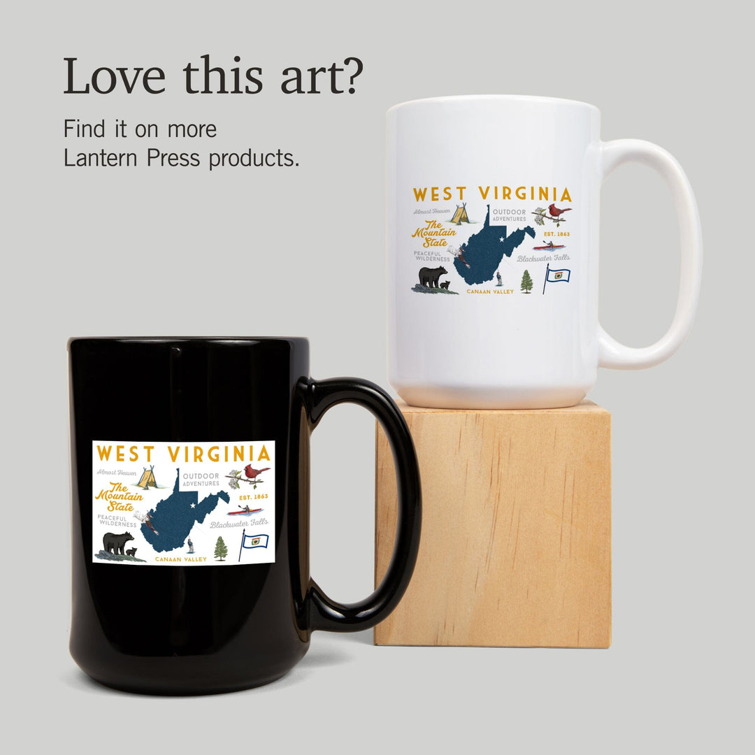 West Virginia, The Mountain State, Typography and Icons, Ceramic Mug Mugs Lantern Press 