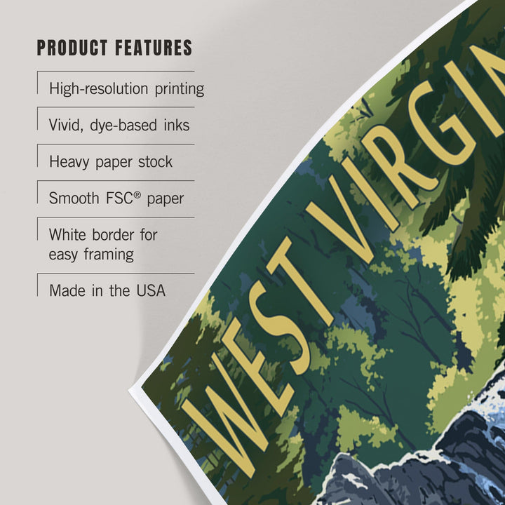 West Virginia, Waterfall and Bears, Art & Giclee Prints Art Lantern Press 
