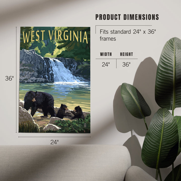 West Virginia, Waterfall and Bears, Art & Giclee Prints Art Lantern Press 