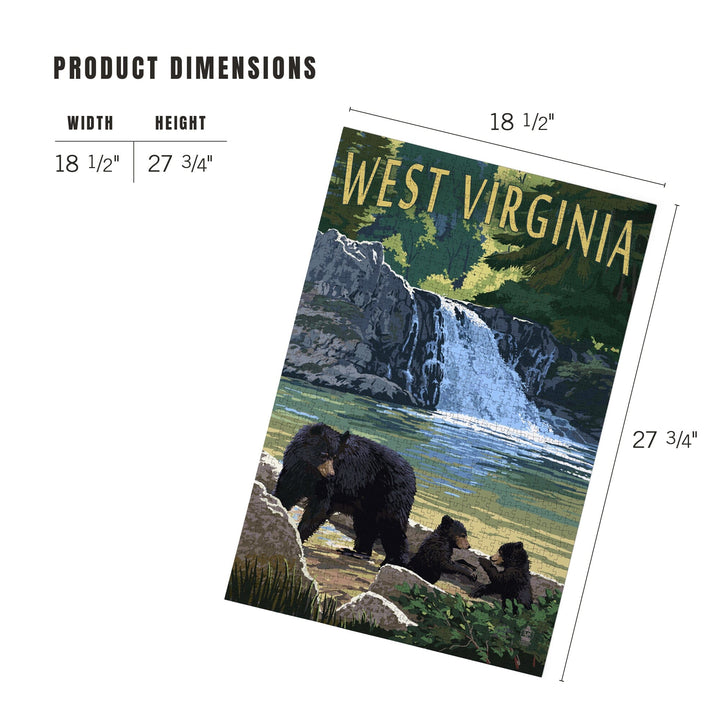 West Virginia, Waterfall and Bears, Jigsaw Puzzle Puzzle Lantern Press 