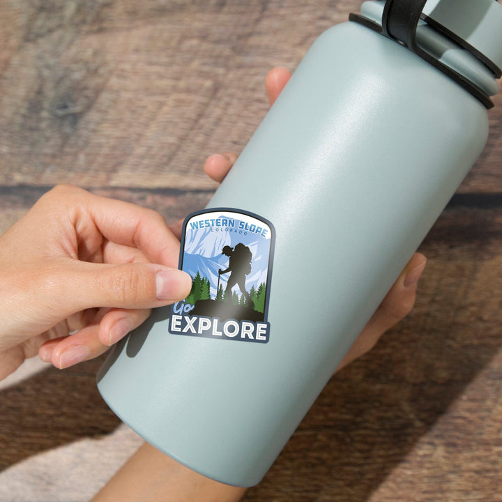 Western Slope, Colorado, Go Explore, Backpacker, Contour, Vinyl Sticker Sticker Lantern Press 