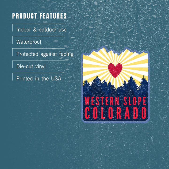 Western Slope, Colorado, Heart and Treeline Mountains, Contour, Vinyl Sticker Sticker Lantern Press 