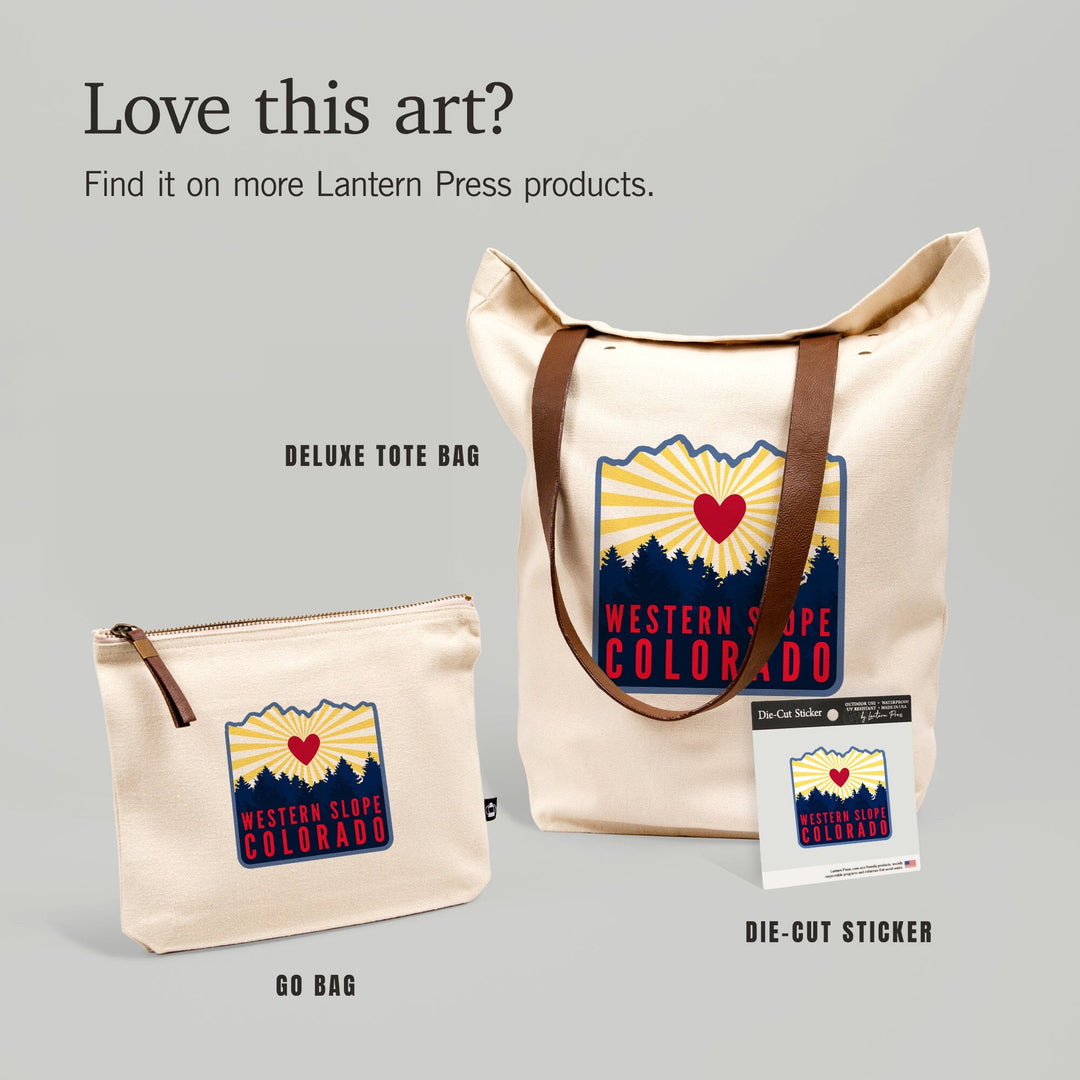 Western Slope, Colorado, Heart and Treeline Mountains, Contour, Vinyl Sticker Sticker Lantern Press 