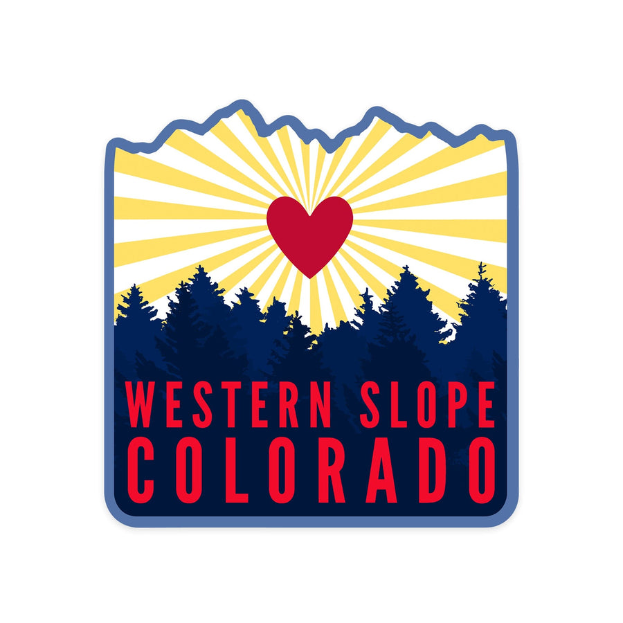 Western Slope, Colorado, Heart and Treeline Mountains, Contour, Vinyl Sticker Sticker Lantern Press 