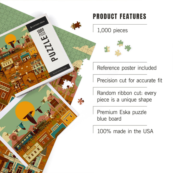 Western Town, Geometric, Jigsaw Puzzle Puzzle Lantern Press 