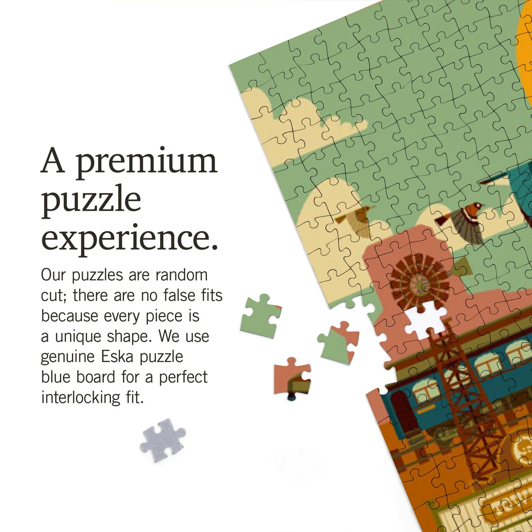 Western Town, Geometric, Jigsaw Puzzle Puzzle Lantern Press 
