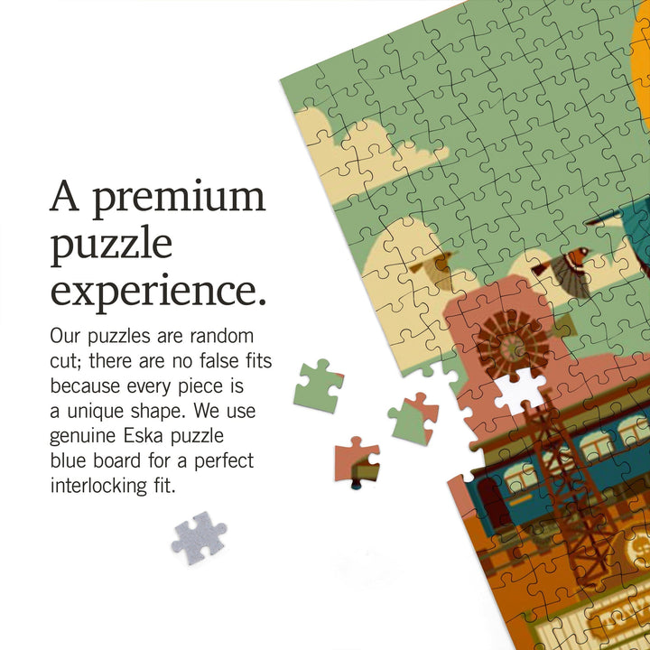 Western Town, Geometric, Jigsaw Puzzle Puzzle Lantern Press 
