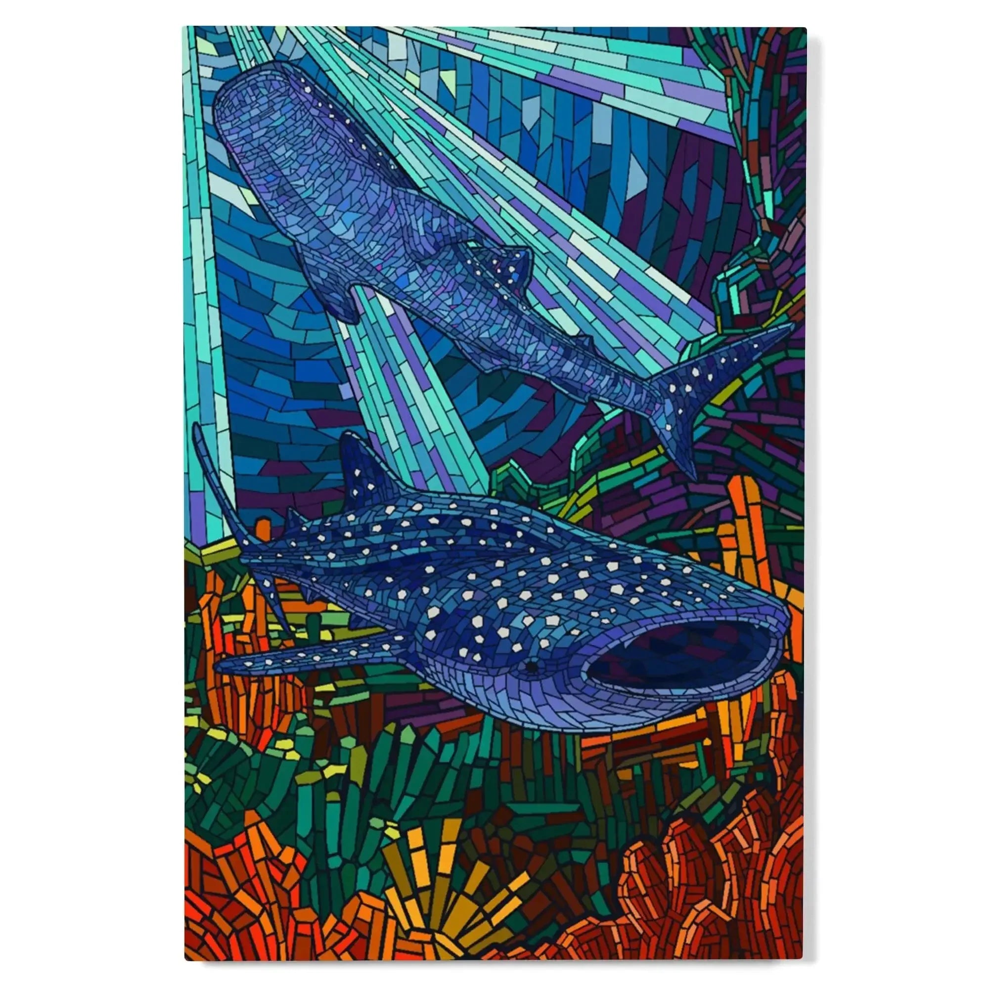 Whale Shark, Mosaic, Lantern Press Artwork wood signs and postcards