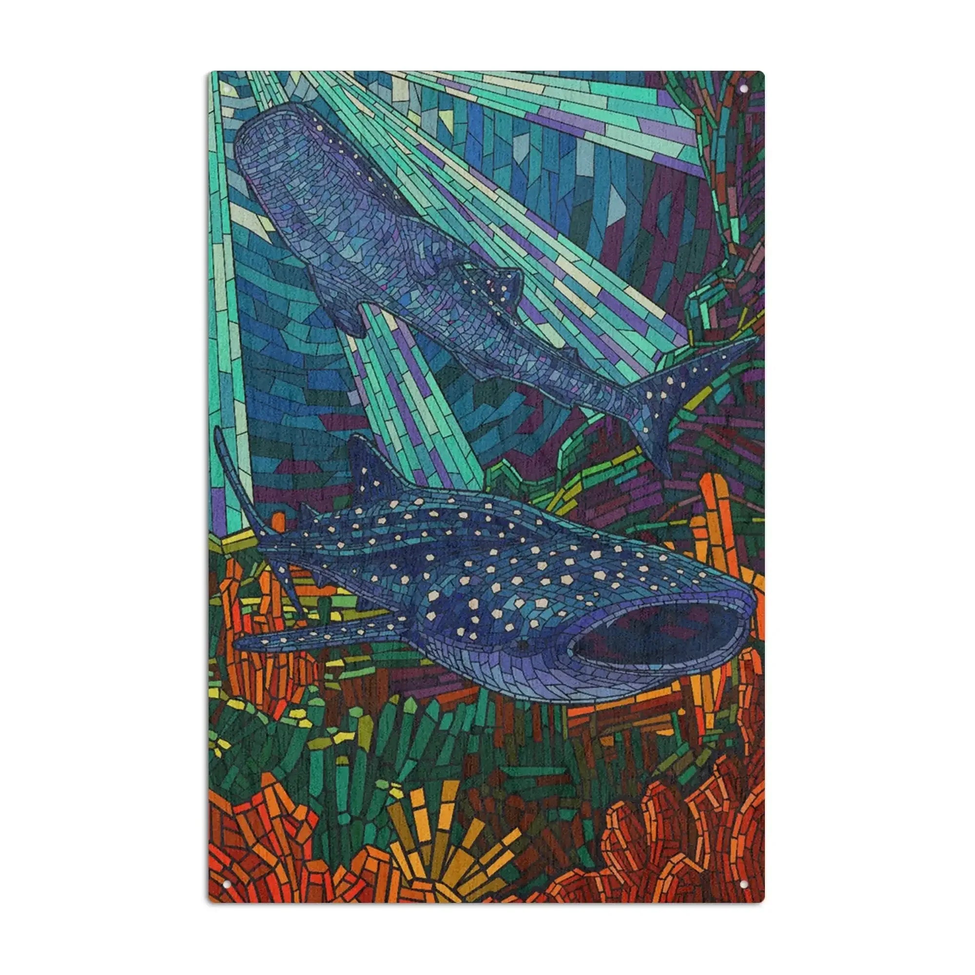 Whale Shark, Mosaic, Lantern Press Artwork wood signs and postcards