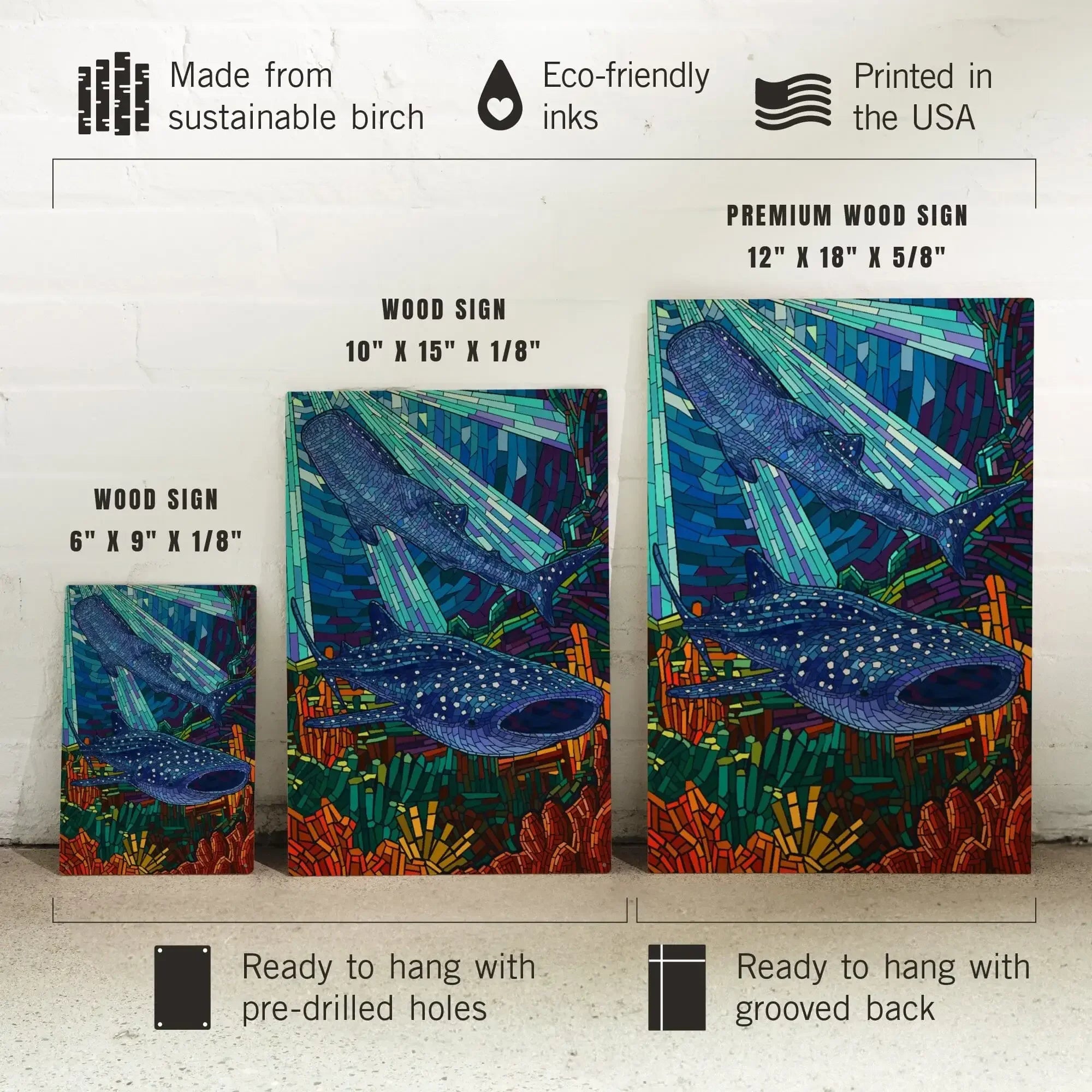 Whale Shark, Mosaic, Lantern Press Artwork wood signs and postcards