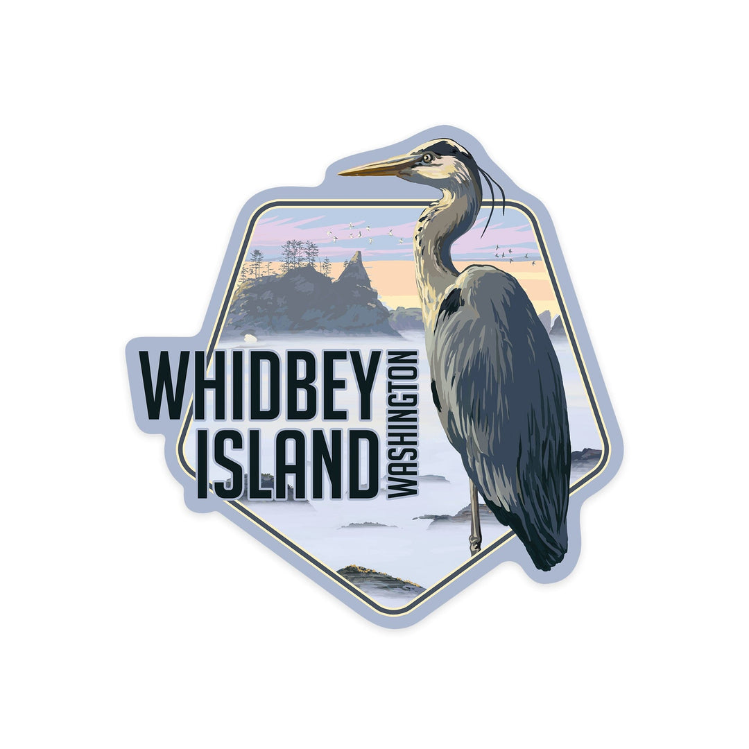 Whidbey Island, Washington, Blue Heron, Contour, Lantern Press Artwork, Vinyl Sticker Sticker Lantern Press 