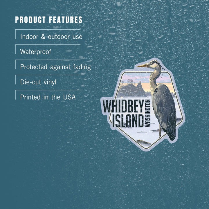 Whidbey Island, Washington, Blue Heron, Contour, Lantern Press Artwork, Vinyl Sticker Sticker Lantern Press 