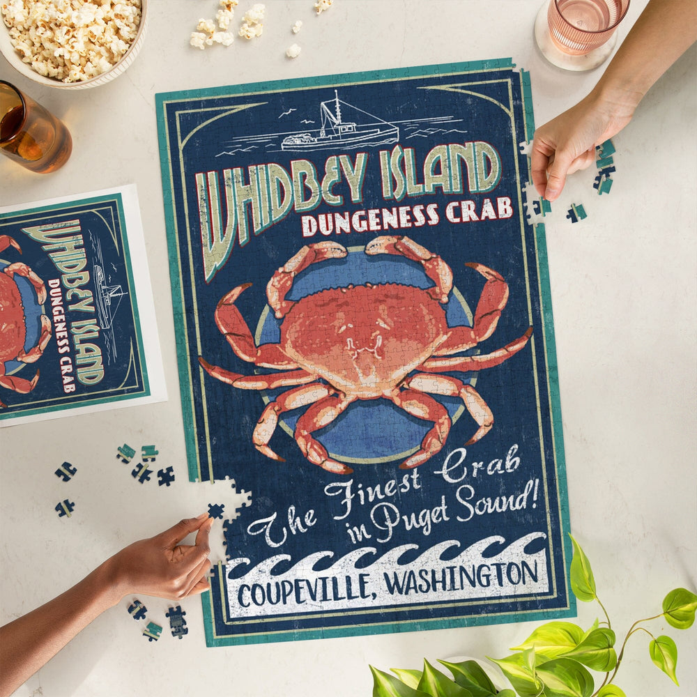 Whidbey Island, Washington, Coupeville, Dungeness Crab Vintage Sign, Jigsaw Puzzle Puzzle Lantern Press 