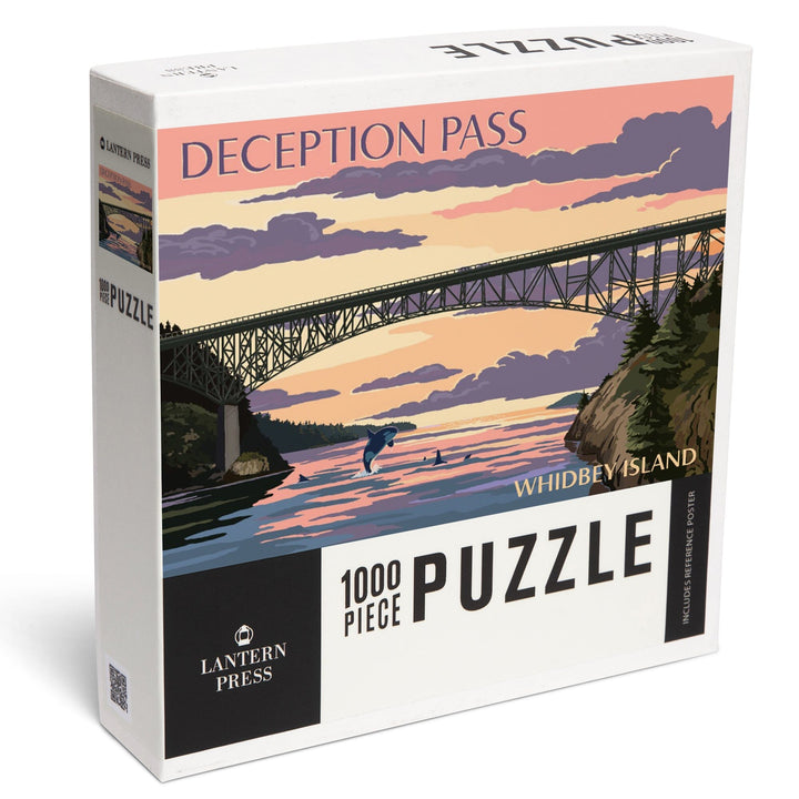 Whidbey Island, Washington, Deception Pass Bridge at Sunset, Jigsaw Puzzle Puzzle Lantern Press 