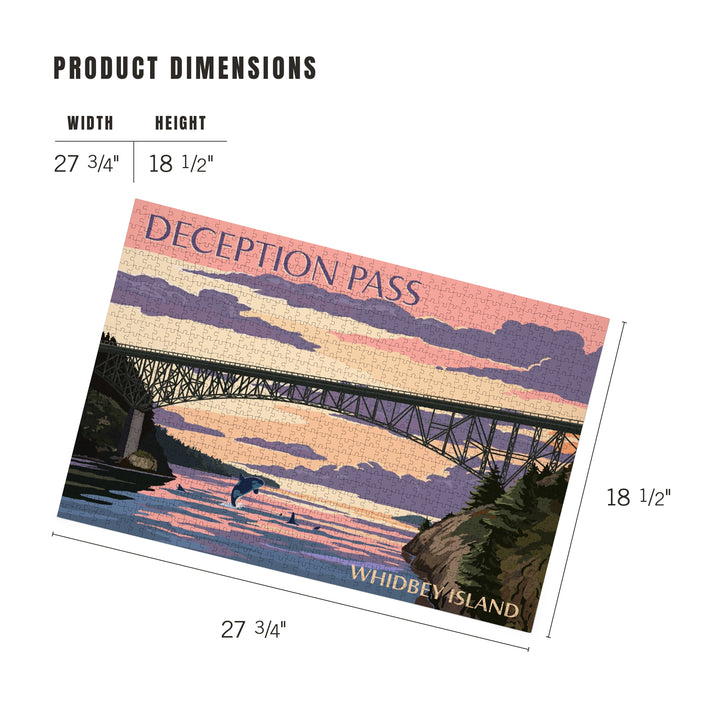 Whidbey Island, Washington, Deception Pass Bridge at Sunset, Jigsaw Puzzle Puzzle Lantern Press 