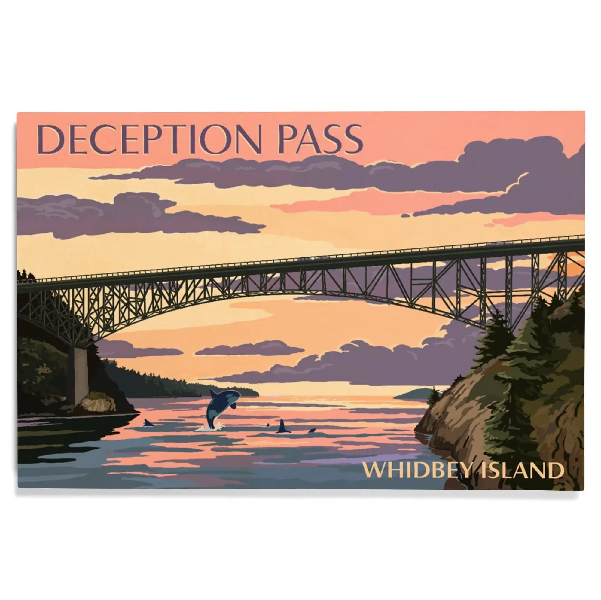 カツマタヒデユキ　シルクスクリーンポスター　エディション　サイン有 Whidbey Island, Washington, Deception Pass Bridge at Sunset