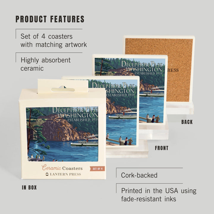 Whidbey Island, Washington, Deception Pass Bridge, Coasters Coasters Lantern Press 