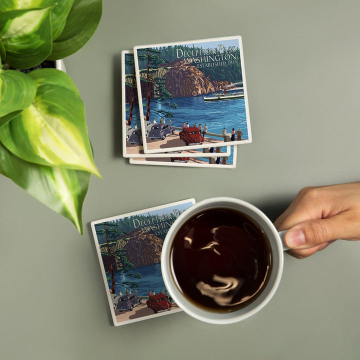 Whidbey Island, Washington, Deception Pass Bridge, Coasters Coasters Lantern Press 